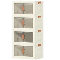 捷扣可折叠收纳柜储物柜收纳箱书柜整理柜零食柜 4层带轮 【面宽48.4cm】双开门收纳柜4层