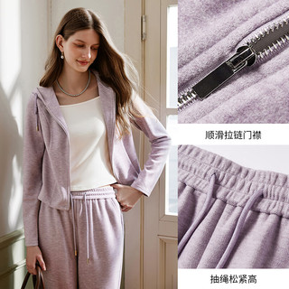香影 X.YING运动休闲紫色套装女2025秋季超好看连帽卫衣长裤子两件套 灰紫 M