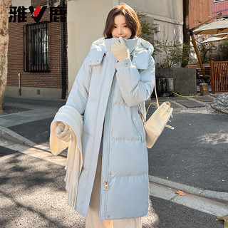 雅鹿中长款羽绒服女2025冬京东自营冬日穿搭简约高级感外套冬季女 天蓝色 L 【125-140斤】