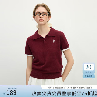 范思蓝恩 美式复古Polo领针织衫长袖女春2025通勤百搭上衣1363 安可拉红-短袖 S