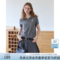 范思蓝恩范思蓝恩美式复古Polo领针织衫长袖女春2025通勤百搭上衣1363 花灰色-短袖 L