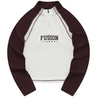 FILA FUSION斐乐潮牌女子针织长袖上衣2024春拼色插肩立领T恤