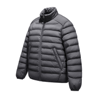 马登工装美式轻薄立领排骨羽绒服男秋冬保暖内胆短款羽绒夹克男士外套 深灰色 L