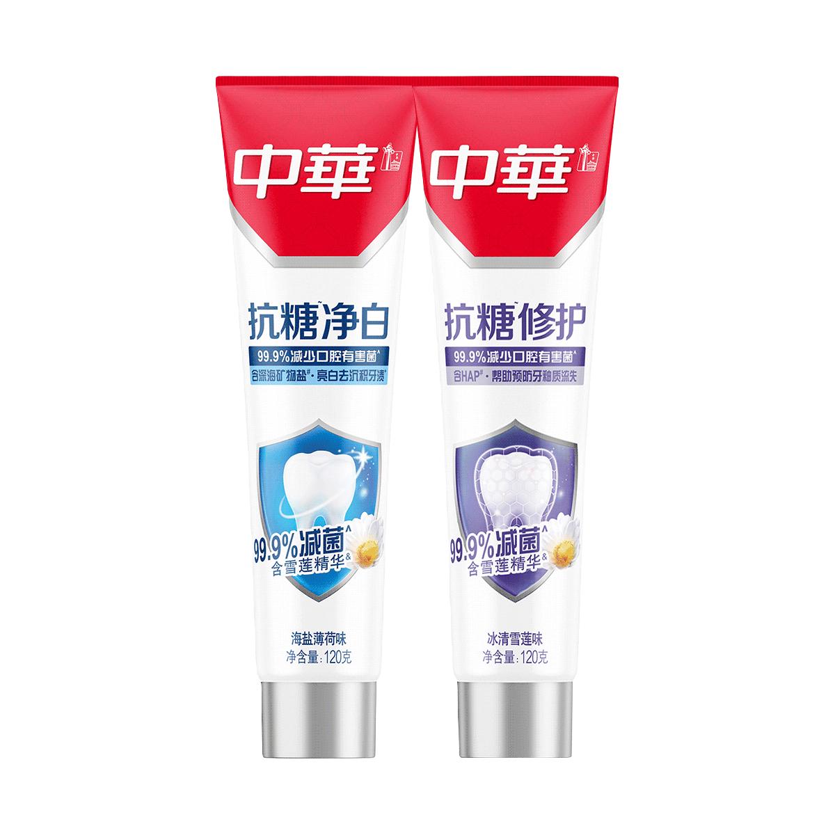 中华 抗糖护龈含雪莲精华牙膏120g*2