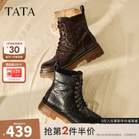 他她（TATA）女靴子复古马丁靴2025秋款英伦风真皮短靴工装靴CHQ01DD5 啡色（单里） 38