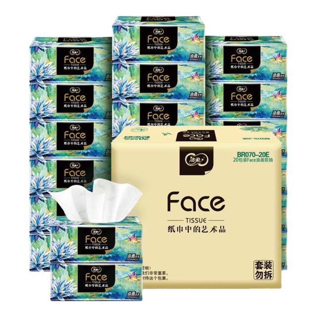 洁柔 抽纸油画风/艺术巴黎4层加厚面巾纸  80抽*18包