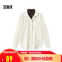 森马（Semir）长袖衬衫女冬季中长款假两件宽松磨毛衬衣通勤温柔系101724105005 奶白10501 XL