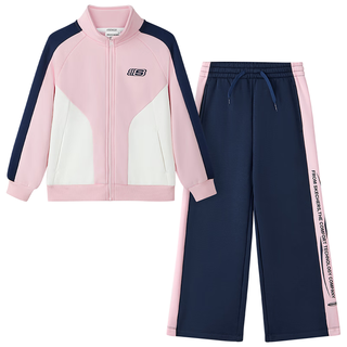 Skechers斯凯奇儿童加绒外套长裤套装男女童时尚百搭休闲运动童装L425K014 樱花粉/004K 140