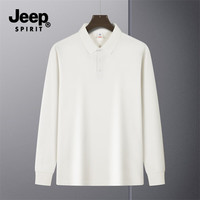 JEEP SPIRIT吉普长袖polo衫男秋季秋装T恤打底衫商务休闲男装上衣服 白色 S (85-100斤)