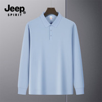 JEEP SPIRIT吉普长袖polo衫男秋季秋装T恤打底衫商务休闲男装上衣服 天蓝 XL (130-145斤) XL (135-150斤)