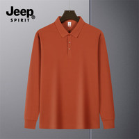 JEEP SPIRIT吉普长袖polo衫男秋季秋装T恤打底衫商务休闲男装上衣服 砖红 M (100-115斤)
