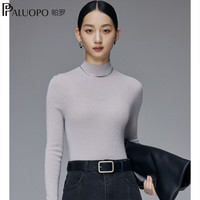 帕罗25秋冬100%绵羊毛女士针织毛衣半高领打底纯色百搭羊毛衫 中灰 L 165/105