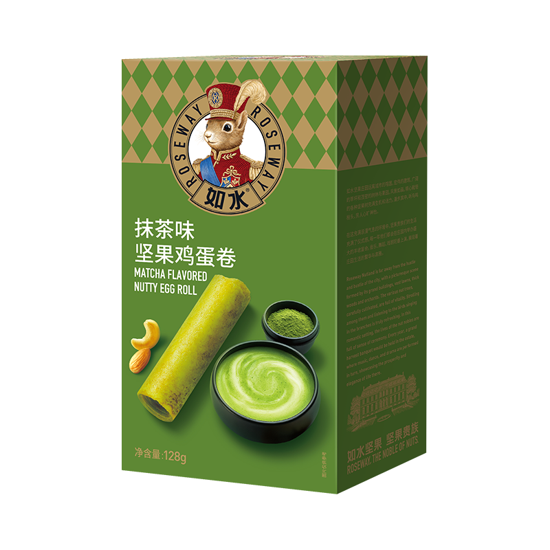 如水食品 抹茶味坚果鸡蛋卷 128g 饼干