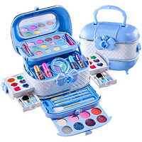 奥智嘉儿童化妆品套装彩妆指甲油眼影套盒女孩玩具粉底口红唇膏 【手提盒】四层甜心彩妆箱-蓝