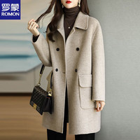 罗蒙（ROMON）毛呢大衣外套女2025春秋新款咖色加厚韩版修身显瘦中长款呢子 灰色 M 建议90至118斤