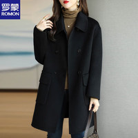 罗蒙(ROMON)毛呢大衣外套女2025春秋咖色加厚韩版修身显瘦中长款呢子 黑色 3XL 155至170