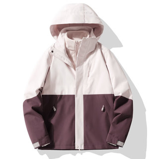 雅鹿高级感冲锋衣女男加厚防风三合一可拆卸登山服滑雪服夹克保暖外套 KK96888砾石灰/海军兰-女款 M