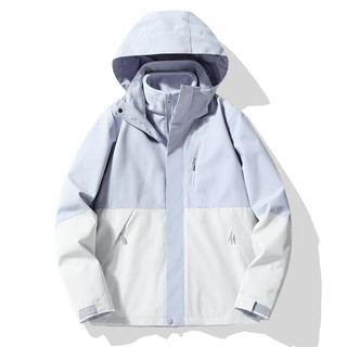 雅鹿高级感冲锋衣女男加厚防风三合一可拆卸登山服滑雪服夹克保暖外套 KK96888砾石灰/海军兰-女款 M