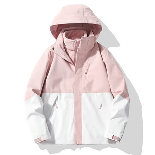 雅鹿高级感冲锋衣女男加厚防风三合一可拆卸登山服滑雪服夹克保暖外套 KK96888砾石灰/海军兰-女款 M