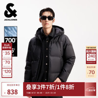 杰克·琼斯(JACK&JONES)男装25年秋冬季连帽PU羽绒服男士短款防风鸭绒服外套仿皮易打理