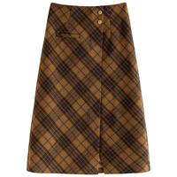 范思蓝恩23FS14476 格子毛呢半身裙女秋冬高腰a字裙 绿色格纹 S