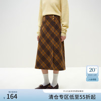 范思蓝恩23FS14476 格子毛呢半身裙女秋冬高腰a字裙 黄咖格纹 L