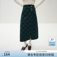 范思蓝恩23FS14476 格子毛呢半身裙女秋冬高腰a字裙 绿色格纹 XL