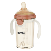 日康（rikang）翻盖奶瓶 PPSU偏心奶嘴大口径内置重力球带手柄240ML P1004-1棕红