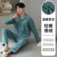 猫人德绒可外穿  翻领男士家居服套装 230g 穿着舒适 暖冬必备 06M87752【轻暖德绒】 3XL