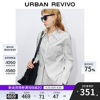 UR2025秋季女装条纹拼接蕾丝长袖开襟衬衫UWJ250067 黑灰色条纹 (面料微透) XL
