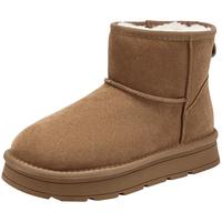 热风(Hotwind)加绒雪地靴女鞋2025年冬季棕色复古短筒靴子户外保暖棉鞋 02棕色 34