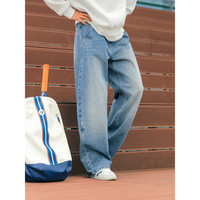 ACTUP吕小虎 美式潮流黑色牛仔裤2025秋季男士宽松休闲阔腿长裤子 牛仔蓝 L 175/80A