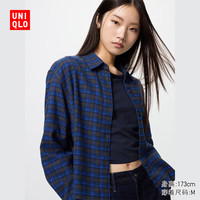 UNIQLO 女装法兰绒箱型衬衫/格纹空调衫美式复古479086 65 宝蓝色 XS /150/76A