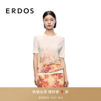 ERDOS【水溶羊绒】25早秋精纺圆领印花短袖套衫渐变轻礼服女羊绒衫 浅橙 2XL 175/96A