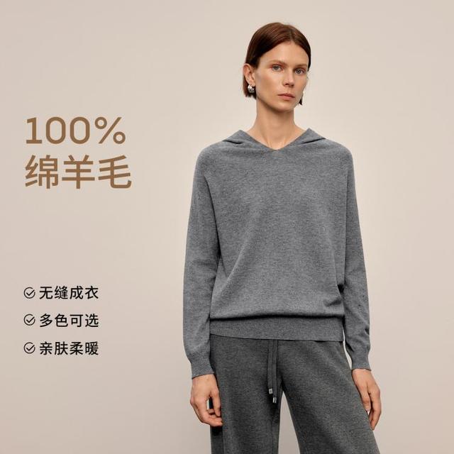 Meilleur moment MM麦檬100羊毛慵懒连帽毛针织衫毛衣上衣25秋冬新款