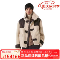 爱马仕(HERMES)男装羊毛皮粗呢大衣外套短款上衣经典黑色夹克休闲装柔软保暖 米色 48