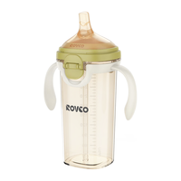 日康（rikang）翻盖吸管奶瓶 PPSU偏心吸嘴大口径1岁+带手柄300ML P1001-2橄榄绿