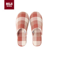 MUJI 無印良品 无印良品（MUJI）男女通用 棉法兰绒 厚底拖鞋 男鞋女鞋秋冬季 砖红色格纹