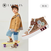 泰兰尼斯kids男童板鞋秋季高帮帆布鞋女滑板鞋时尚中大童鞋子 杏/白色 32码