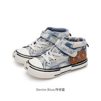 泰兰尼斯kids男童板鞋秋季高帮帆布鞋女滑板鞋时尚中大童鞋子 牛仔蓝 38码