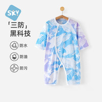 舒贝怡新生儿连体衣春季薄款哈衣初生婴儿衣服春装宝宝长袖爬服 海洋秘境蓝紫色 59cm (0-3个月)