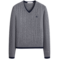 Navigare意大利小帆船25秋假两件羊毛衫女V领全羊毛针织衫2334065501 暮色灰 L