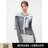 ELLE绵羊毛V领长袖毛针织衫女2025秋季软糯休闲简约显瘦毛衣 深灰（圆领） S