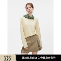 ELLE绵羊毛V领长袖毛针织衫女2025秋季软糯休闲简约显瘦毛衣 黄色（圆领） S