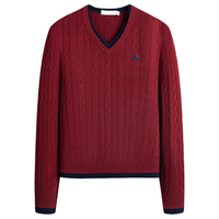 Navigare意大利小帆船25秋假两件羊毛衫女V领全羊毛针织衫2334065501 勃艮第红 L