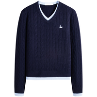 Navigare意大利小帆船25秋假两件羊毛衫女V领全羊毛针织衫2334065501 海军蓝 S