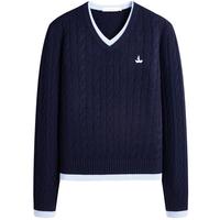 Navigare意大利小帆船25秋假两件羊毛衫女V领全羊毛针织衫2334065501 海军蓝 L