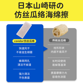 CONDOR日本洗碗海绵擦仿丝瓜络百洁布厨房清洁不沾油洗碗刷锅 网罩抗菌海绵擦【10片装15*8cm】