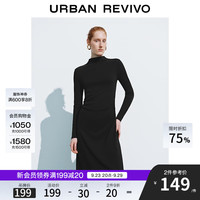 UR2025冬季女简约气质日常通勤褶皱收腰连衣裙UWM750110 正黑 M