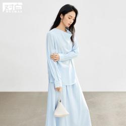 DUIBAI 2025春秋莱赛尔衬衫套装优雅荡领衬衣A字裙高级感女式两件套